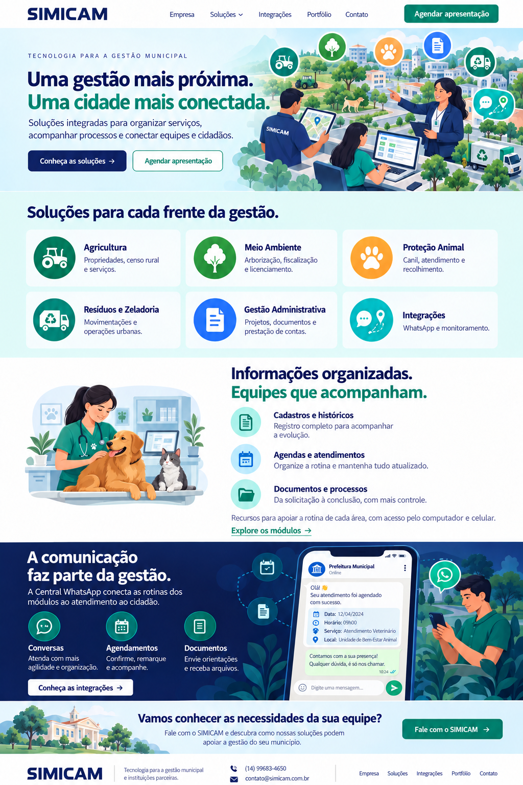 Ilustração de equipes municipais conectadas às áreas de atuação do SIMICAM